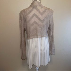 Fever Oatmeal Long Open Cardigan with Sheer Cream Pleated Insert Medium
